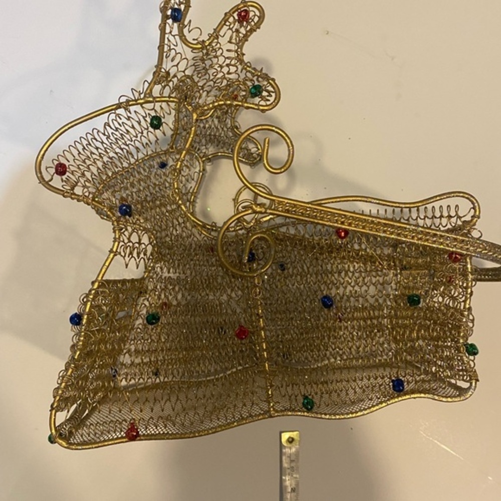 GOLD WIRE REINDEER BASKET WITH HANDLE NEW WITHOUT TAGS - Picture 10 of 10